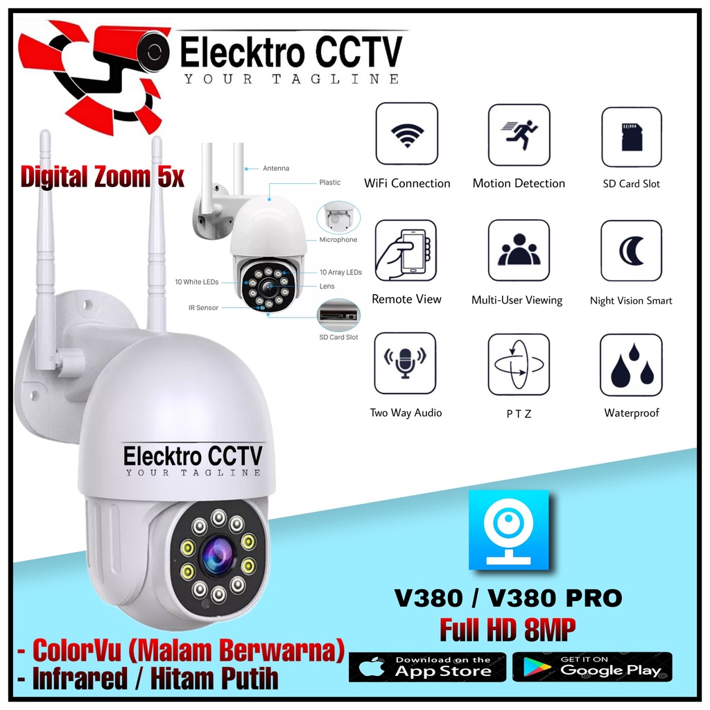 IP CAMERA CCTV WIFI SPEED DOME PTZ 8MP OUTDOOR FULL HD 1080P CCTV APP V380 / MALAM BERWARNA