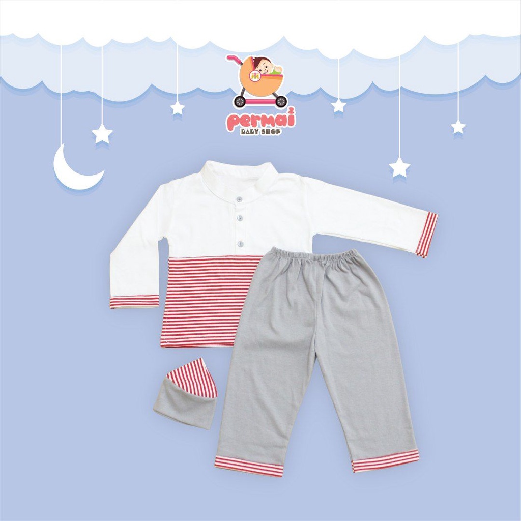 Promo !! Baju Bayi Koko Vinata Lengan Panjang little stripy - baju set Muslim Anak laki-laki