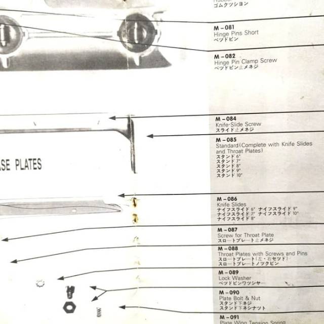 M-089 + M-090 Baut Plat Tatakan 1 Set Mesin Potong KM Tegak