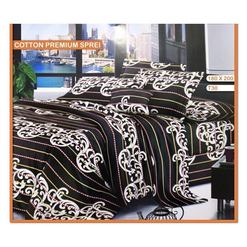Sprei Katun Murah / Sprei Berkualitas / Sprei Klasik Batik Original Black 180x200