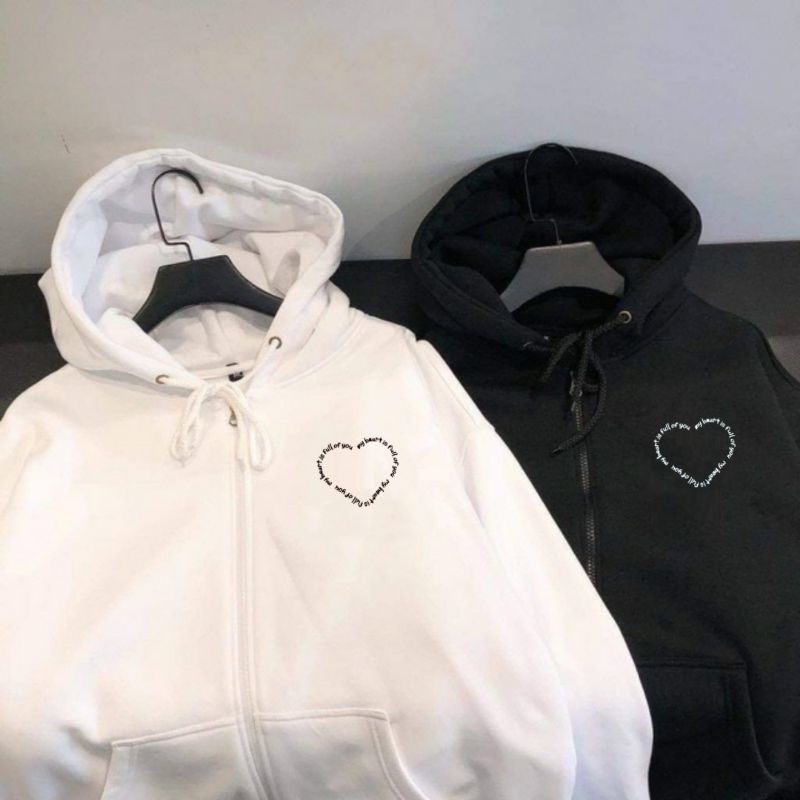 Zip Hoodie MY HEART (size S - 6XL) Jaket Resleting Korean Love Couple Matching Saranghae Save This Moment Ulzzang Style Big size Jumbo Oversize Jacket Boy Girl Oversized Cream Krem beige Khaki Jaketin Aja Caramel silver