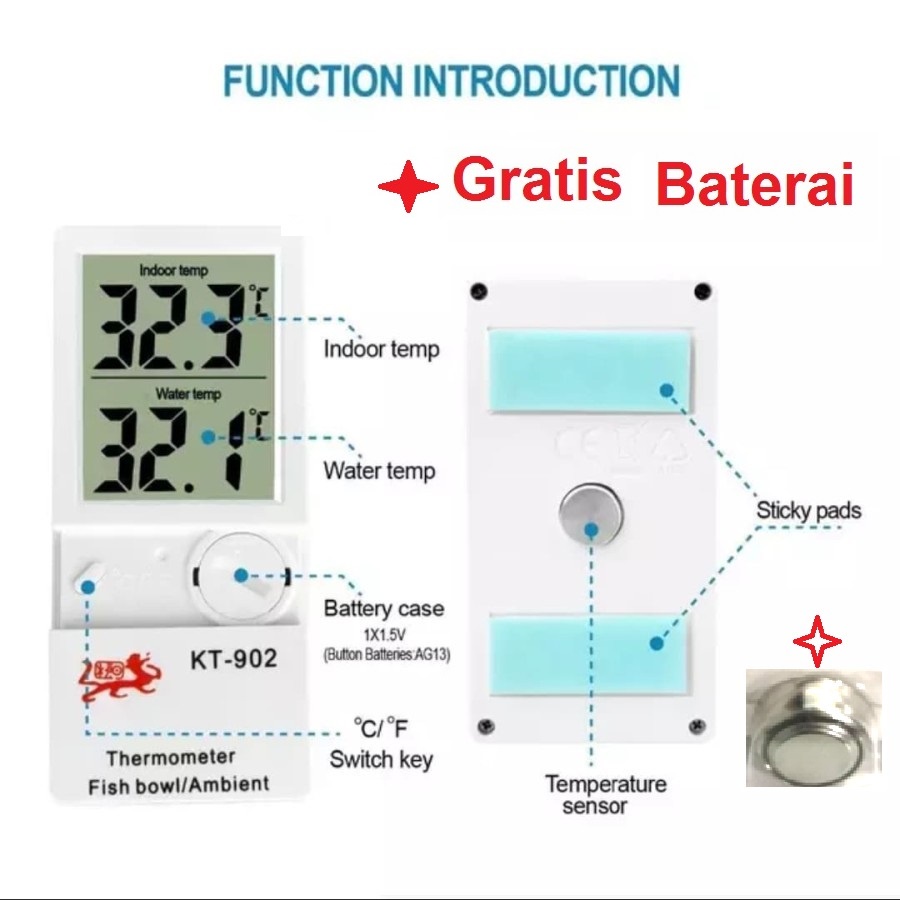 Thermometer Aquarium Termometer Digital LCD Display Indoor Suhu Air