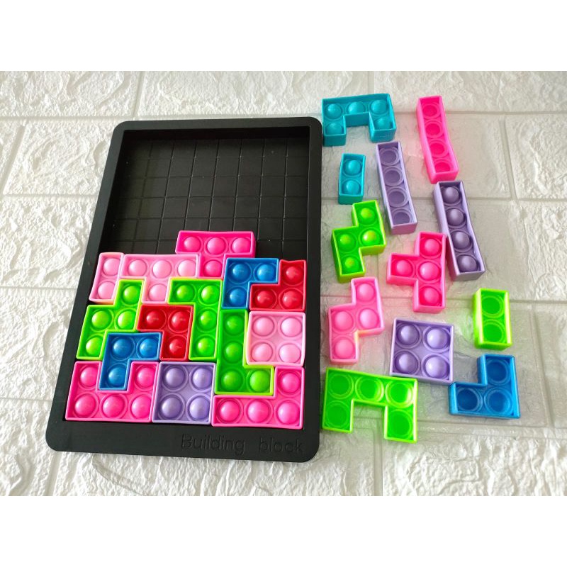 mainan anak game building Block pop it tetris 26 pcs edukasi DIY puzle warna warni MU10