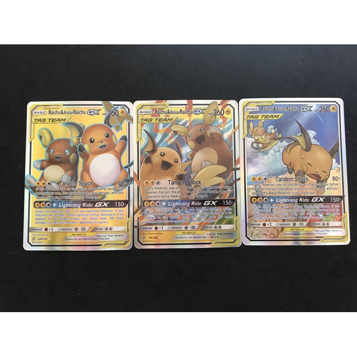 Kartu Pokemon TCG Sun&Moon Tag Team Raichu & Alolan Raichu GX (3kartu)