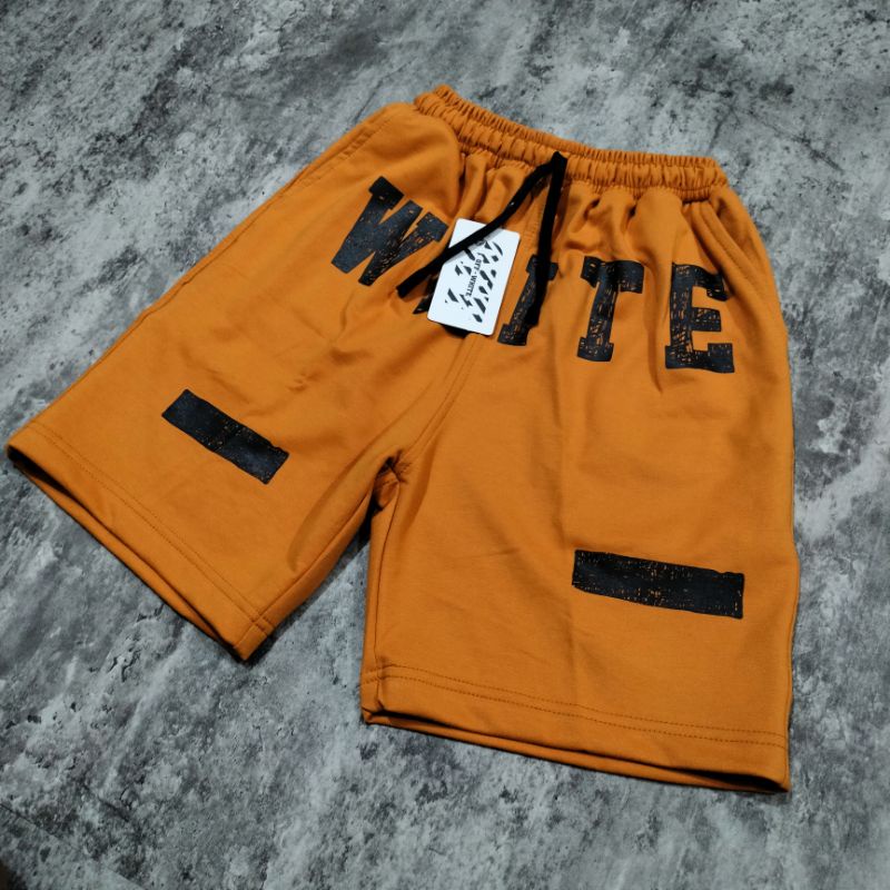 READY!!! SHORT PANTS / CELANA PENDEK OFF WHITE SKRIP YELLOW PREMIUM HIGHT QUALITY