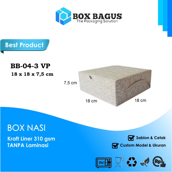 (PUTIH) BOX DUS 18x18x7,5 KRAFT 310 GSM - KOTAK HAMPERS MAKANAN NASI ROTI KUE SNACK