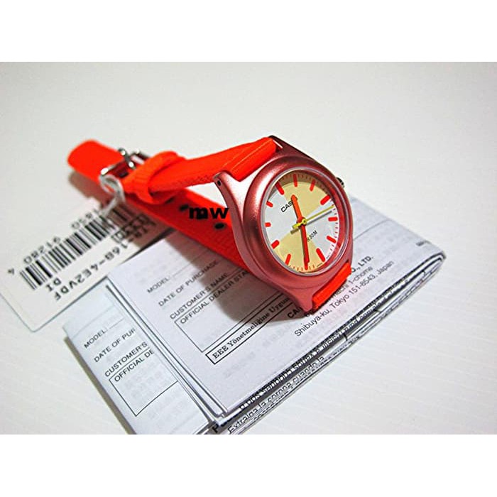 Casio Analog Jam Tangan Wanita Orange Kanvas LTR-16B-4E2 Original