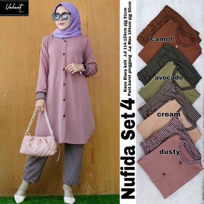 Baju Setelan Fashion Wanita Atasan Dan Celana Nufida 4 Set L