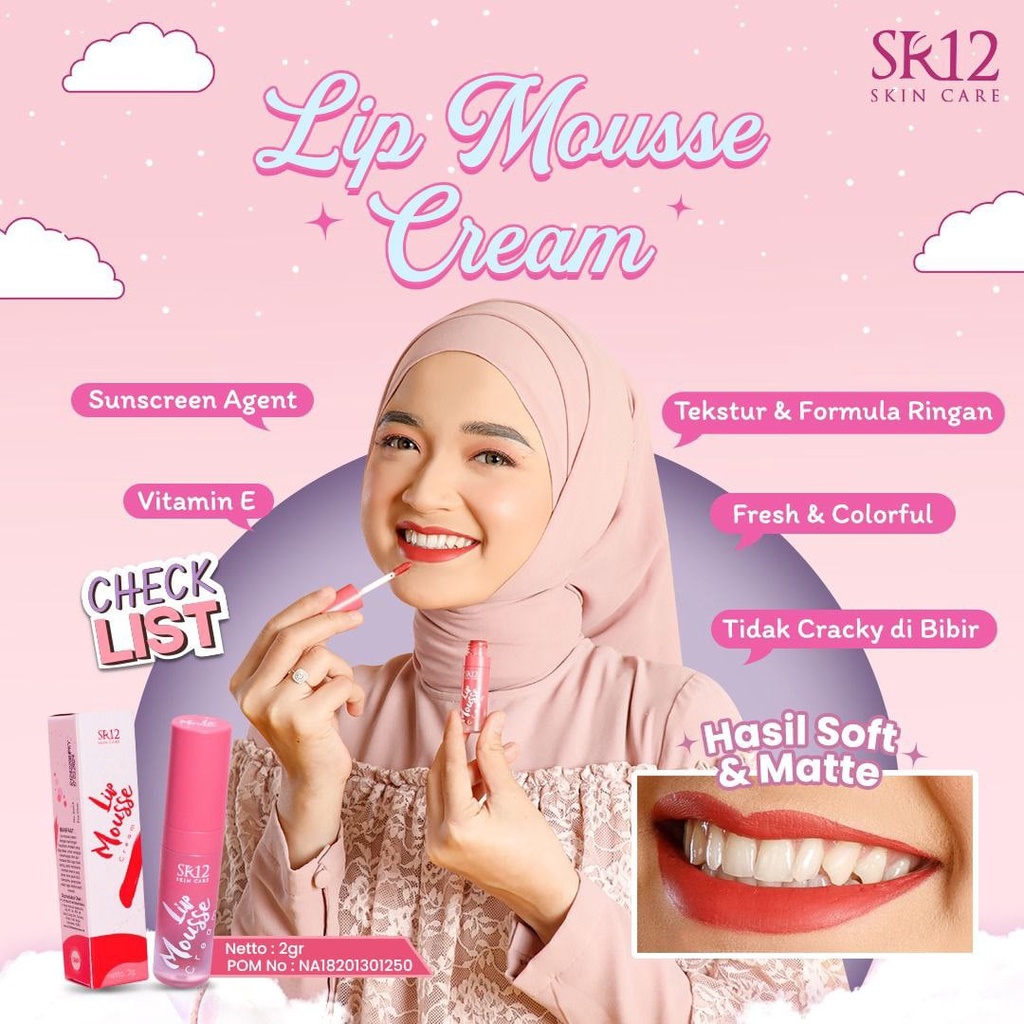 SR12 Lip Mousse Cream 2gr BPOM Menjaga Kelembaban Bibir Kering