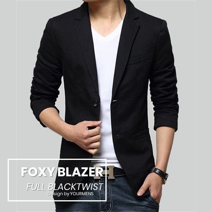 FOXY BLAZER MENS SUIT BLACKTWIST FORMAL WEDDING ORIGINAL (S,M,L,XL) NIKAYU HIGH TWIST PREMIUM BLACK