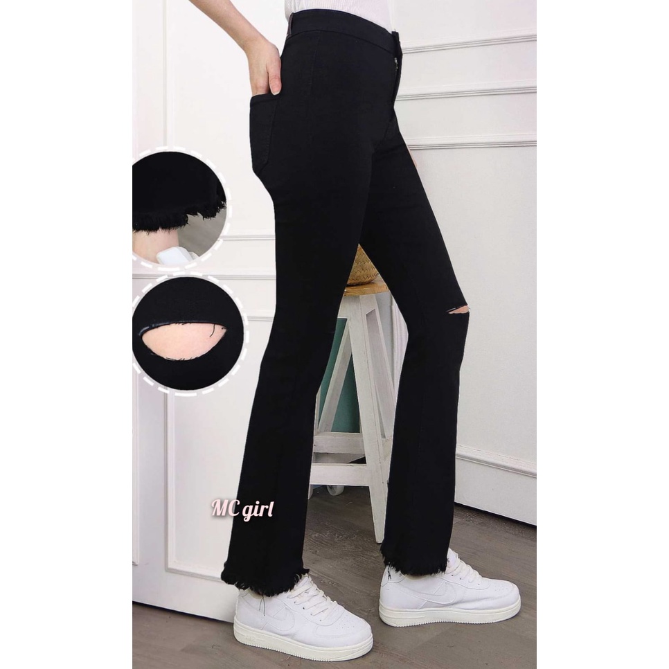 MC girl - Cutbray High Waist Sobek Garis Rawis Wanita / Celana Jeans Pinggang Tinggi Cutbrai Ripped Tidak Ada Lapis / Highwaist Cutbray Rumbai / Boot Cut 7C-G