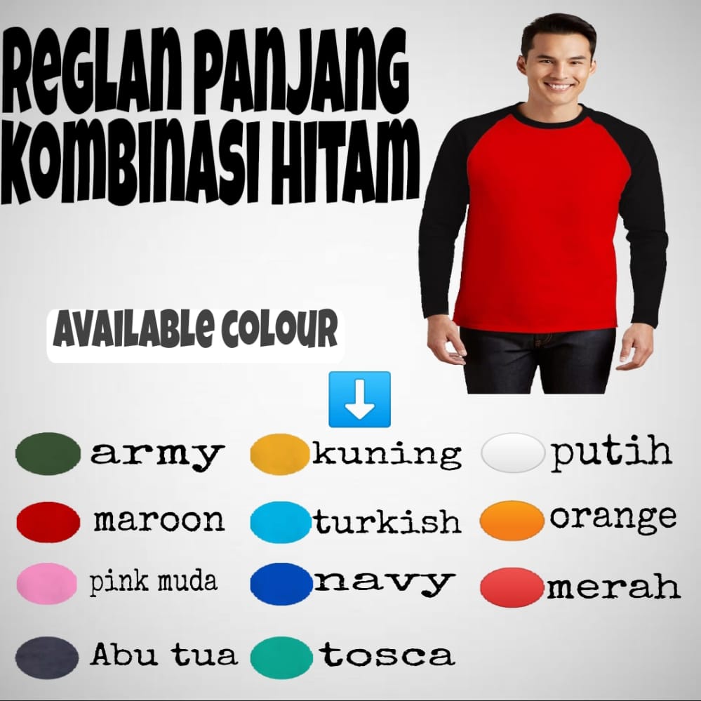 Jual Kaos Raglan Warna Kombinasi Lengan Panjang Hitam Baju Reglan Polos Seragam Pria Wanita M 