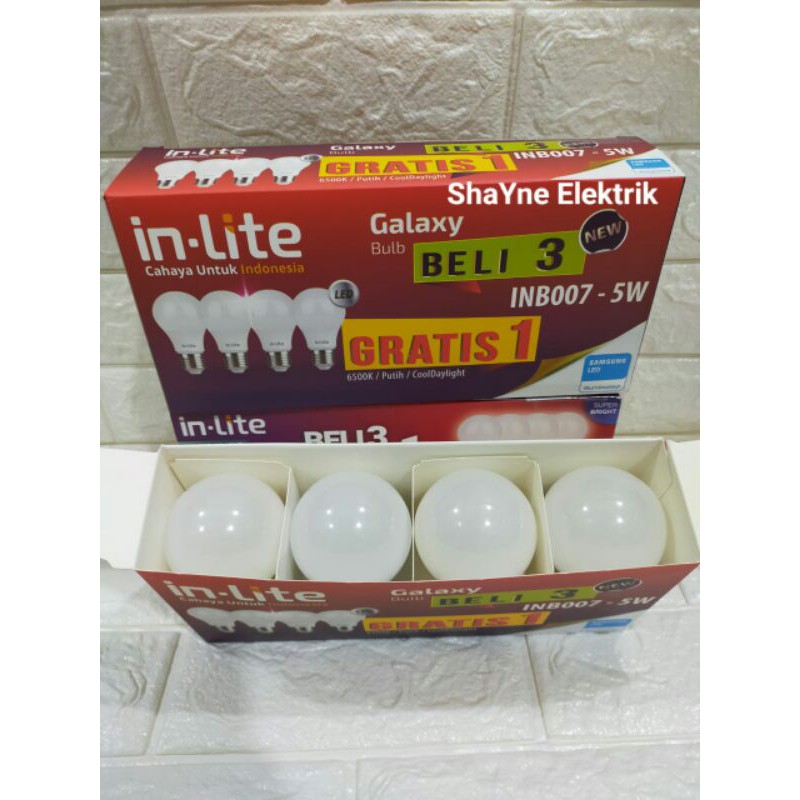 INLITE PAKET 3 GRATIS 1 -  LAMPU LED Bulb Bohlam 5W E27