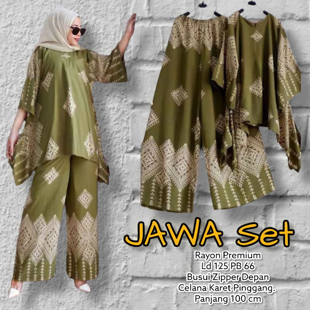 Jawa Set Jumbo Rayon Tie Dye  Batik Premium Waka Waka Setelan Wanita Celana Panjang Set Bigsize LD 125 cm