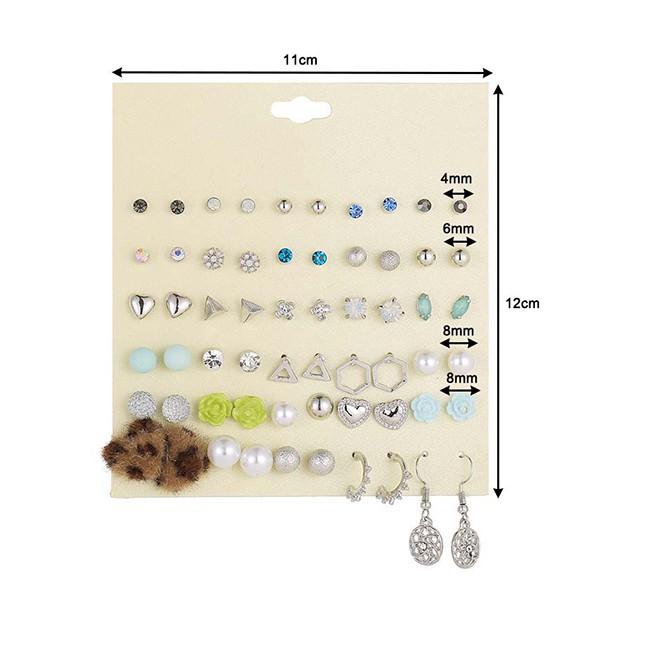 LRC Anting set Fashion Silver Leopard Heart Love Flower Stud Earring Set D76893