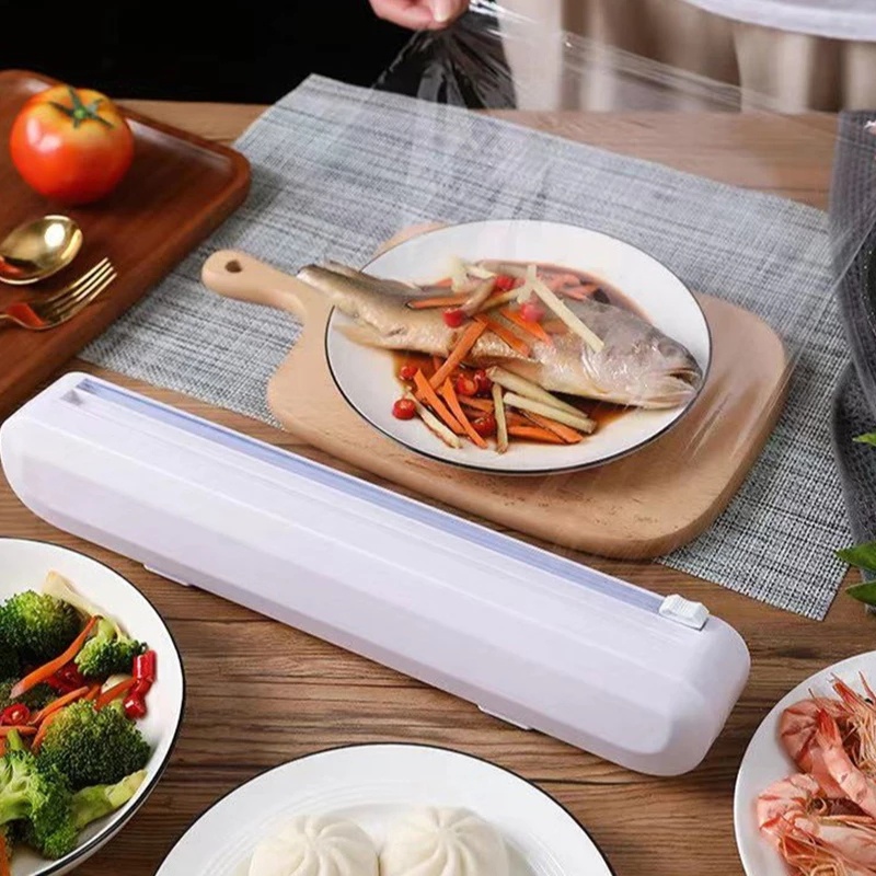 [Sliding Cling Film Cutter Cling Film Storage Box] [Waterproof and Dustproof Adjustable Cling Film Sealed Box with Suction Cup] [Kitchen Accessories]