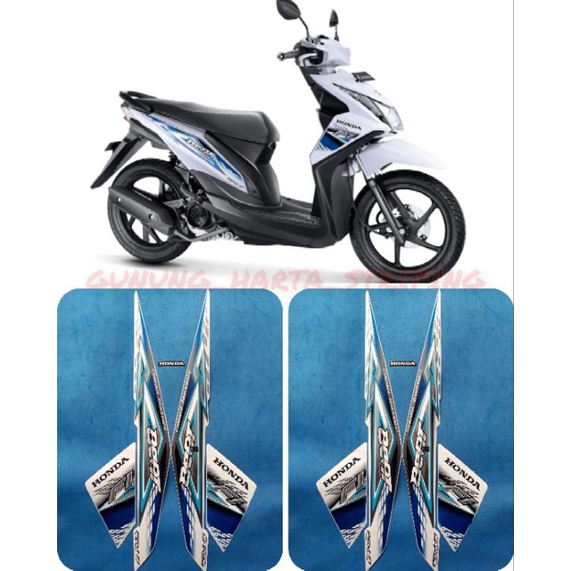 Striping Stiker Lis Les Body Motor Full Set Honda Beat FI 2014 Standar Original Warna Putih Biru