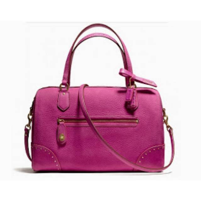 Tas Coach 26434 Poppy Studs Leather Satchel Magenta