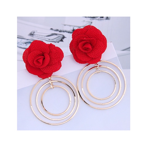 LRC Anting Tusuk Fashion Rose Flower Metal Circle Stud Earrings A63306