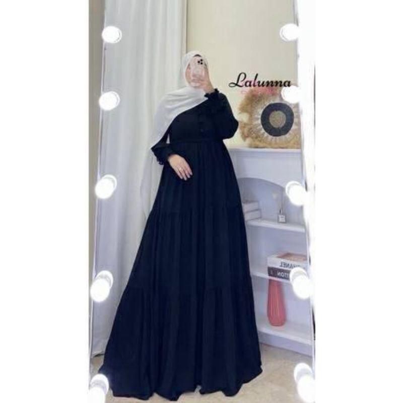 T.R - Gamis Terbaru CerutyBabydol Terlarus / Azzura Dress / Gamis Mewah Ceruty Terlaris 2021 / Gamis Ceruty Jumbo / Gamis Polos /Wd-Laluna Black