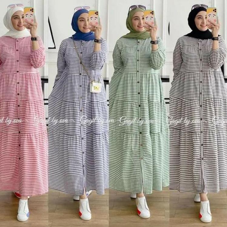 HARGA TERMURAAH.. [NEW DRESS] Aquila Midi / Dress Remaja - Dewasa Terbaru/ Katun Premium Salur Garis