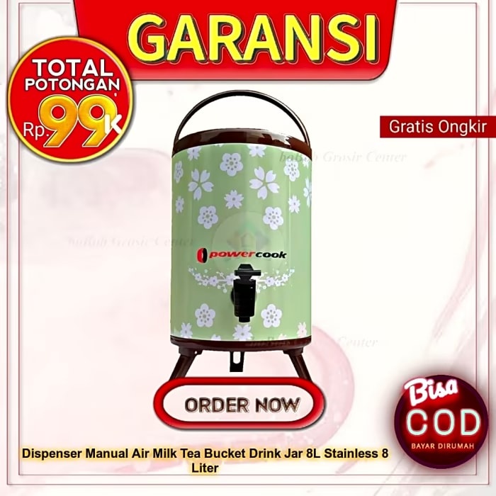 Dispenser Manual Air Milk Tea Bucket Drink Jar 8L Stainless 8 Liter