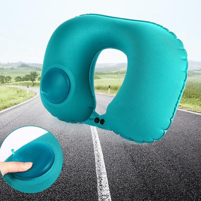kekinian    iny bintang makmur   bantal leher tiup otomatis  terdapat pompa angin manual di bantal  