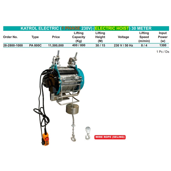 Electric Hoist WIPRO PA 800 Katrol Elektrik Seling Listrik Lift Sling