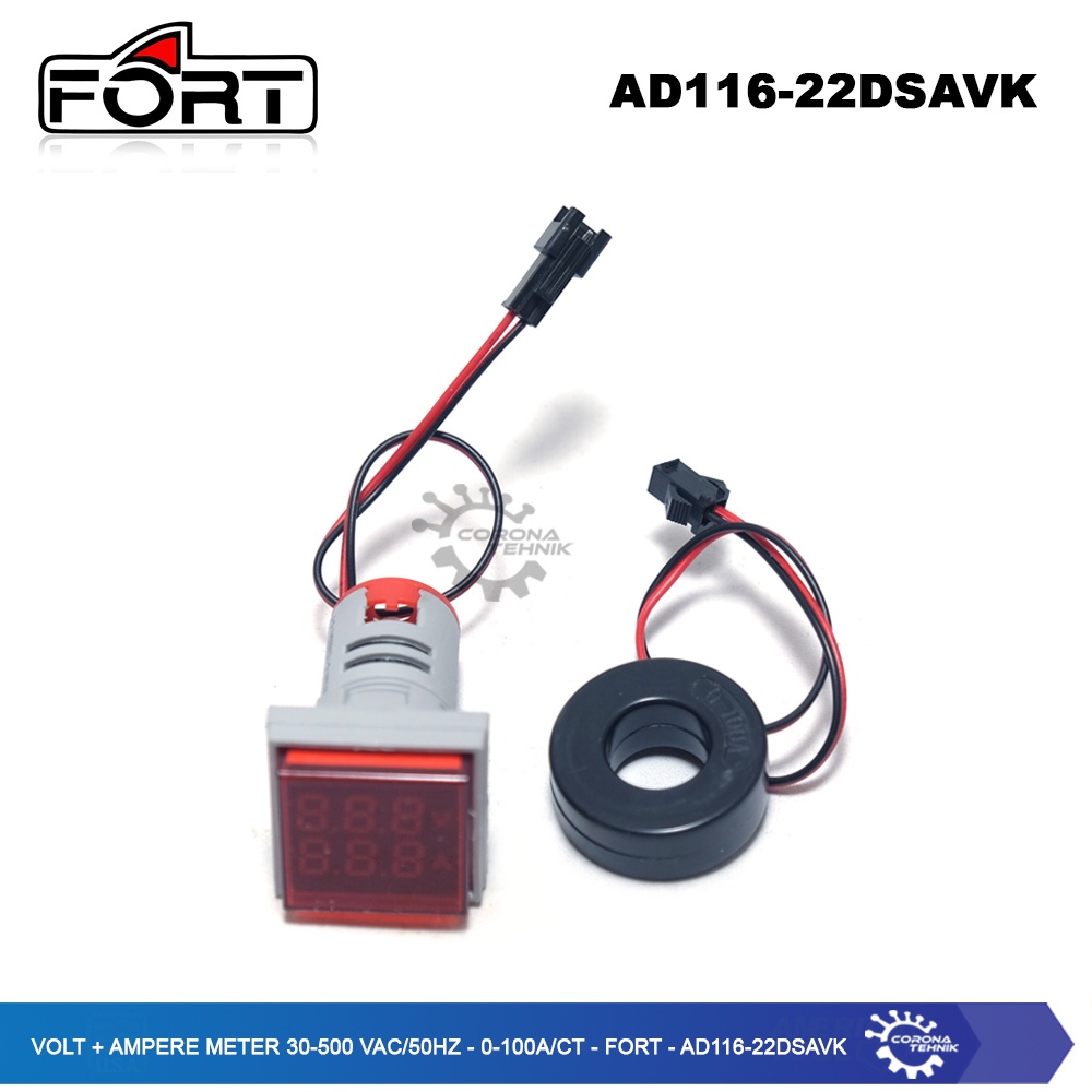 Fort - AD116-22DSAVK - Volt + Ampere Meter 30-500 VAC/50Hz - 0-100A/CT