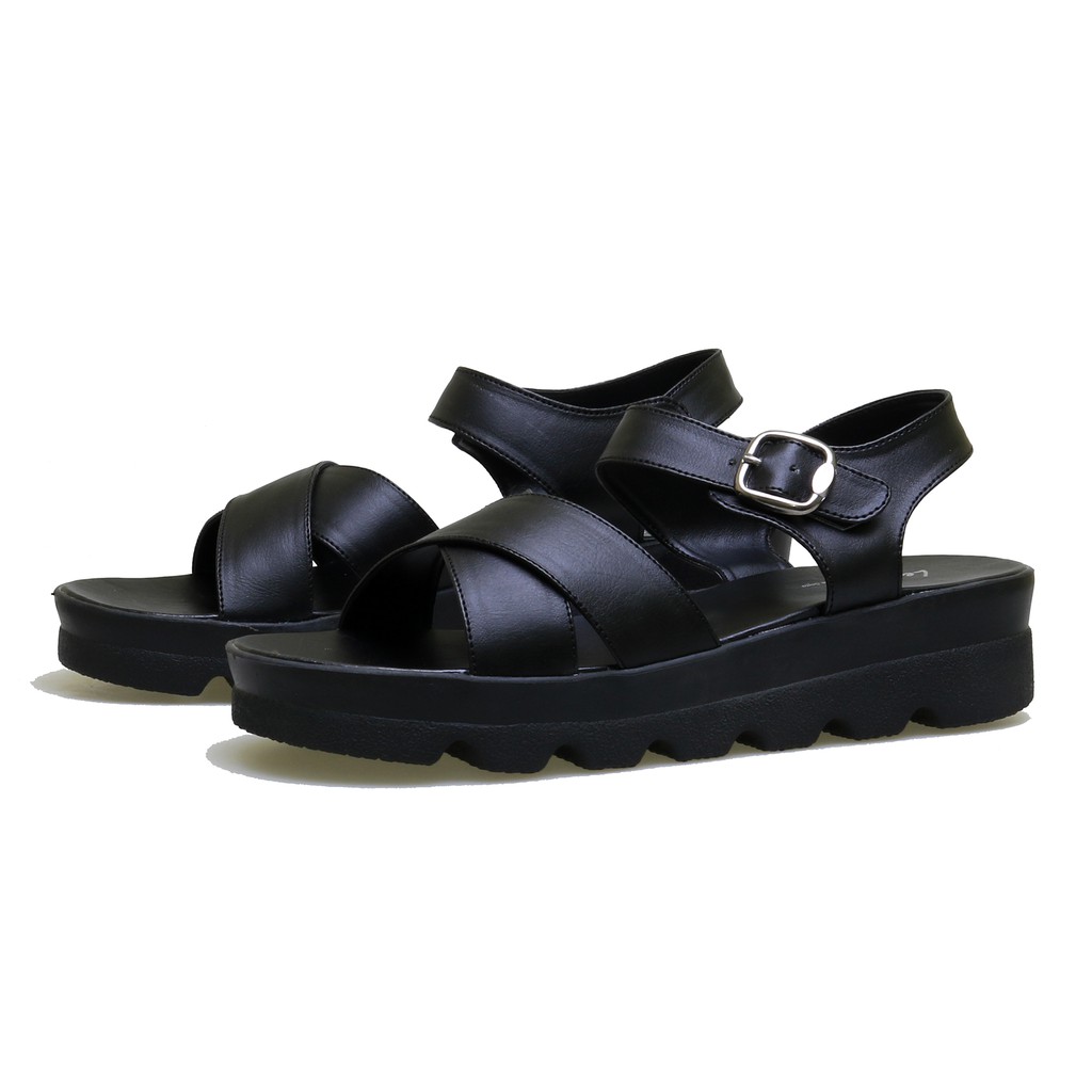 Sandal Casual Wanita Glamor Jet Black BM-05 Sendal Wedges Pesta Elegan