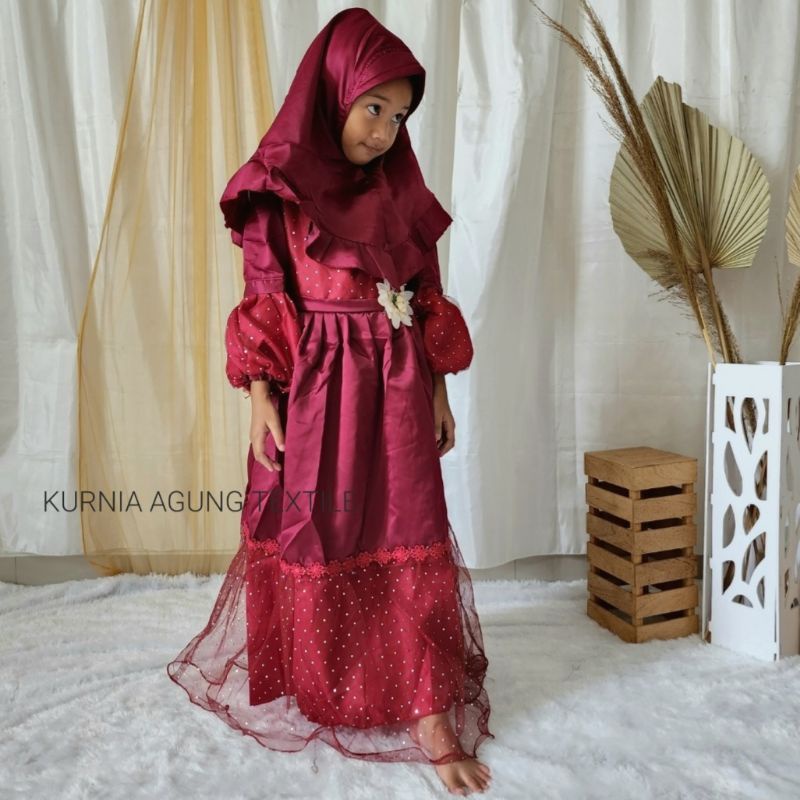 Gamis Muslim Anak Perempuan Pesta Umur 2 Tahun sampai 10 Tahun Set Kerudung Model Terbaru 2022 Kekinian Baju Pesta Muslimah Anak Cewek Gaun Syari KA94