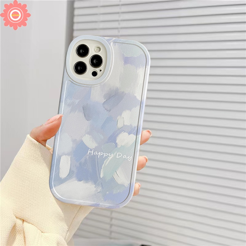 Redmi Note9 10 11 11s 10s 8 9s 9Pro 10 Pro Max Plus POCO M3 X3 Pro X3 NFC Redmi 12C 10 9C 10C 9A 9T 9 9C NFC Ins Simple Tinta Biru Painting Case Perlindungan Lensa TPU Lembut Sarung