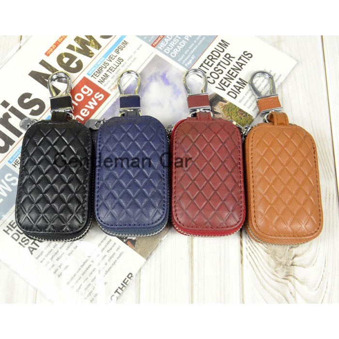 Dompet Kunci Kulit Anyaman Gantungan Cover Key STNK Mobil Motor Free Gift Box