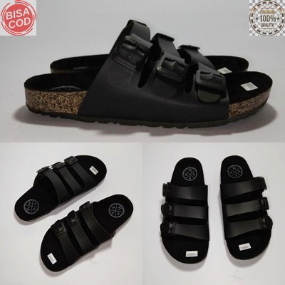 Sendal Kulit Pria Sandal Tali Murah Cowok Keren Kekinian Original Full Hitam