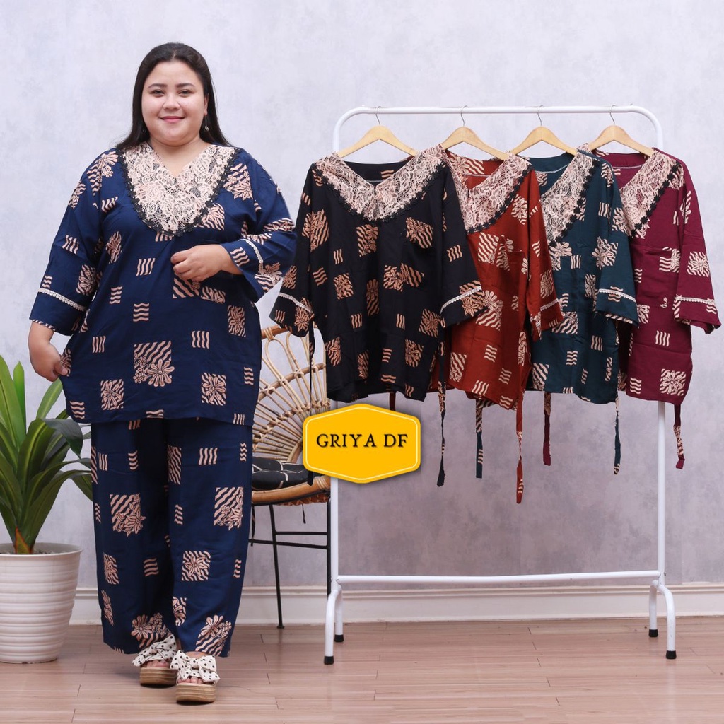 Griya DF Pekalongan Setelan Jumbo Renda  LD 110 120 130 140 motif terbaru 2022 rayon shantung XL XXL XXXL XXXXL