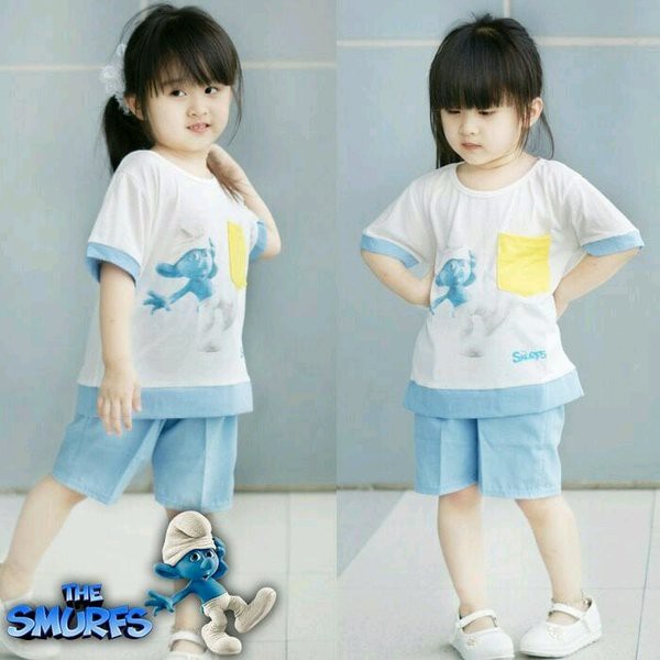 St Smurf Movie Setelan stelan anak perempuan cewek baju kaos celana pants piyama baju tidur 3-5thn