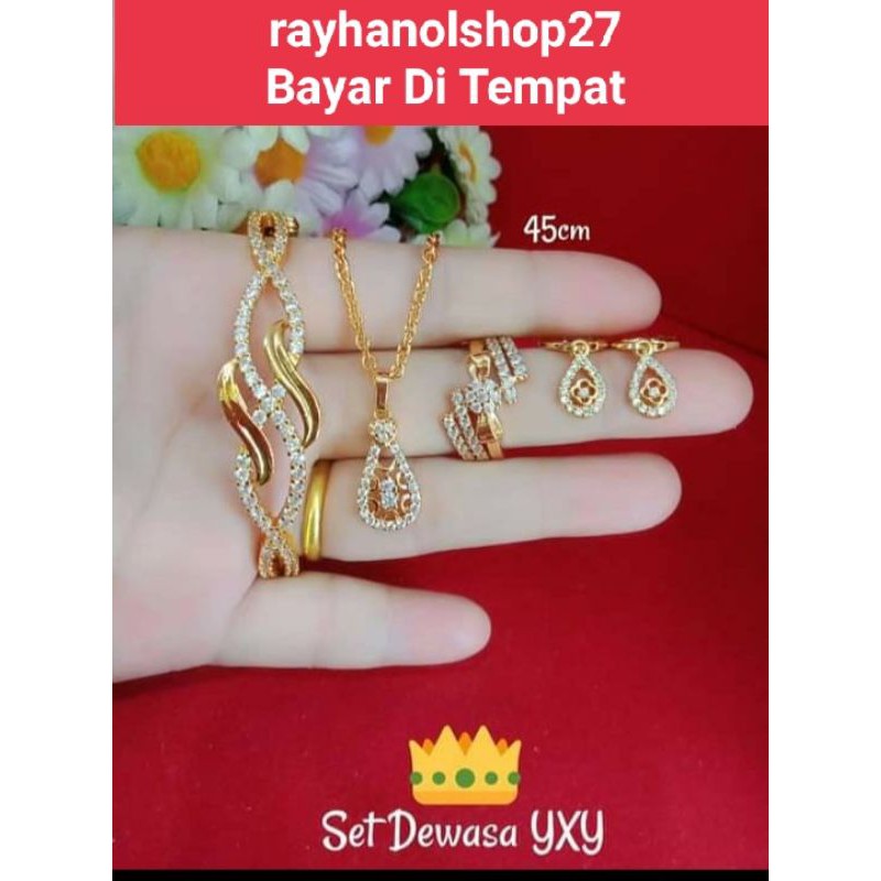 Set Titanium Terbaru Perhiasan wanita dewasa warna gold lapis emas 24k motif pilihan RO anti Karat