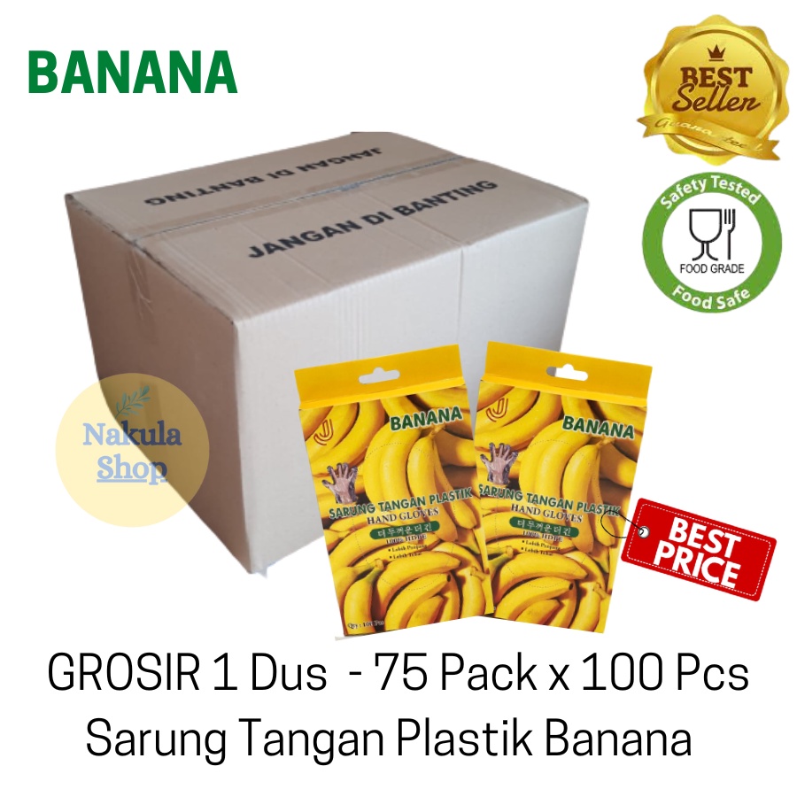 GROSIR 1 Dus Sarung Tangan Plastik Banana - 75 Pack x 100 Pcs/Pack