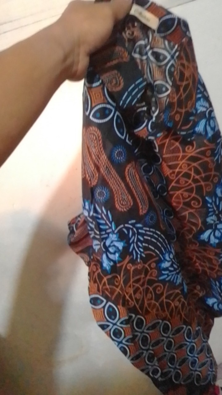 Cod Dt Collection - Hem Batik Pria Cowok Motif Kawung Hitam Lengan Pendek