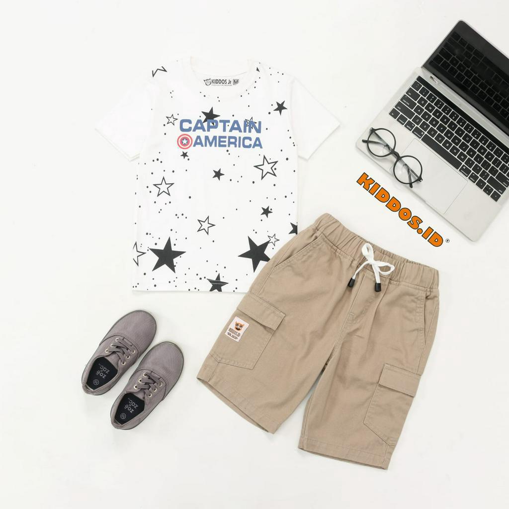 Setelan Kaos Anak Celana Pendek Chino Cargo Anak Laki Laki CAPTAIN AMERICA KIDDOS.ID