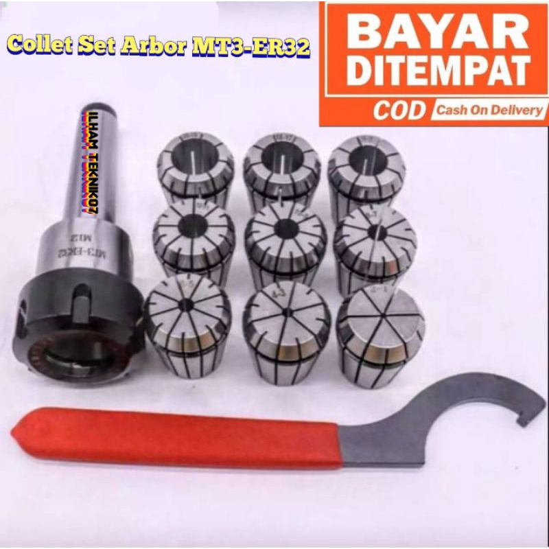 ARBOR COLLET MT3 SET COLLET MT3 ER32 DAN KUNCI COCOK UNTUK MESIN BOR