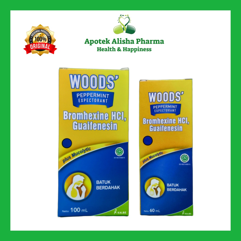 Obat Batuk Woods Peppermint Biru 60/100ml - Woods Ekspektoran Sirup Obat Batuk Berdahak