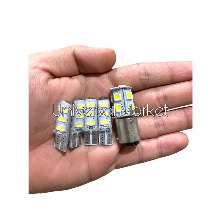 Paket Lampu Motor Variasi Lampu Stop 13 Mata Kedip Plus 4pcs Sen Jelly Diam Non Flash-Putih