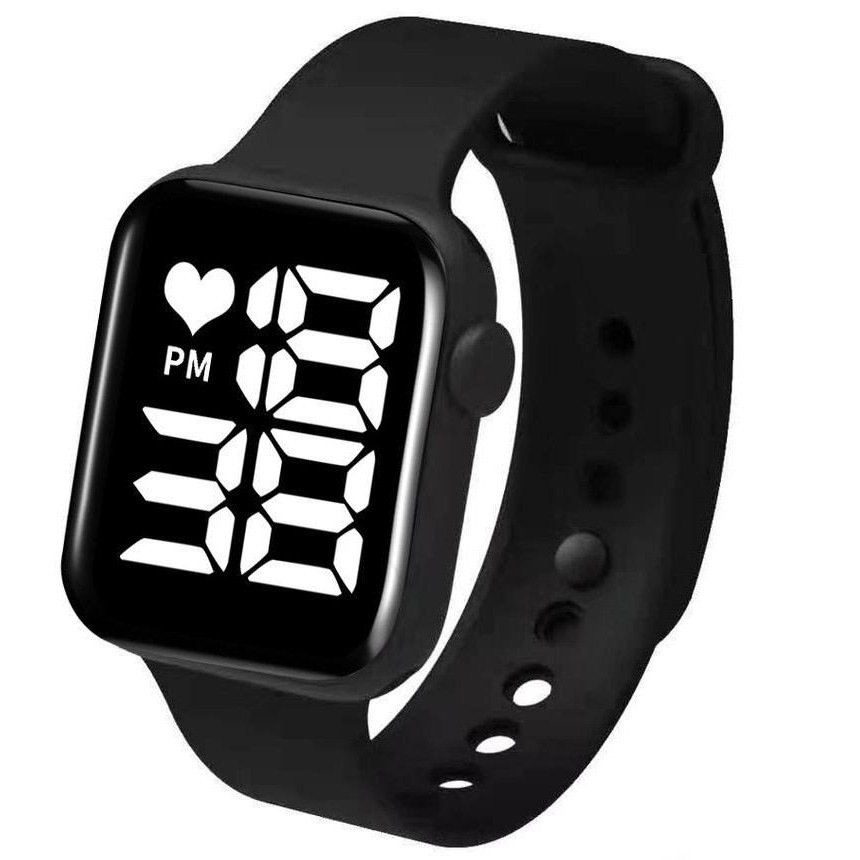 WBS Jam Tangan LED Digital Pria Wanita Rubber Electronic Fashion Couple Anak Remaja Import Premium JF073-HITAM