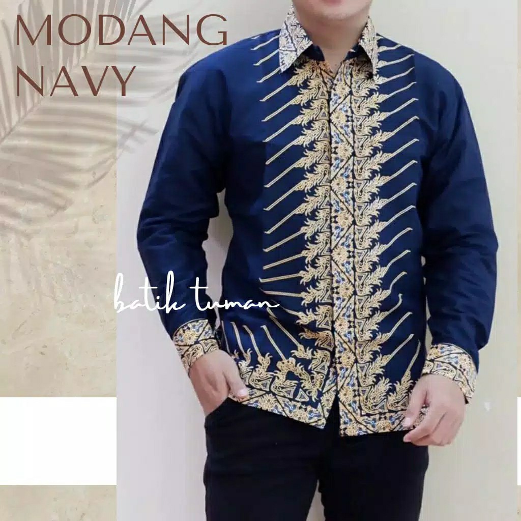 Modang Navy Kemeja Batik Pria Lapis Furing Katun Primisima Fashion Batik Solo Batik Pria Eksklusif