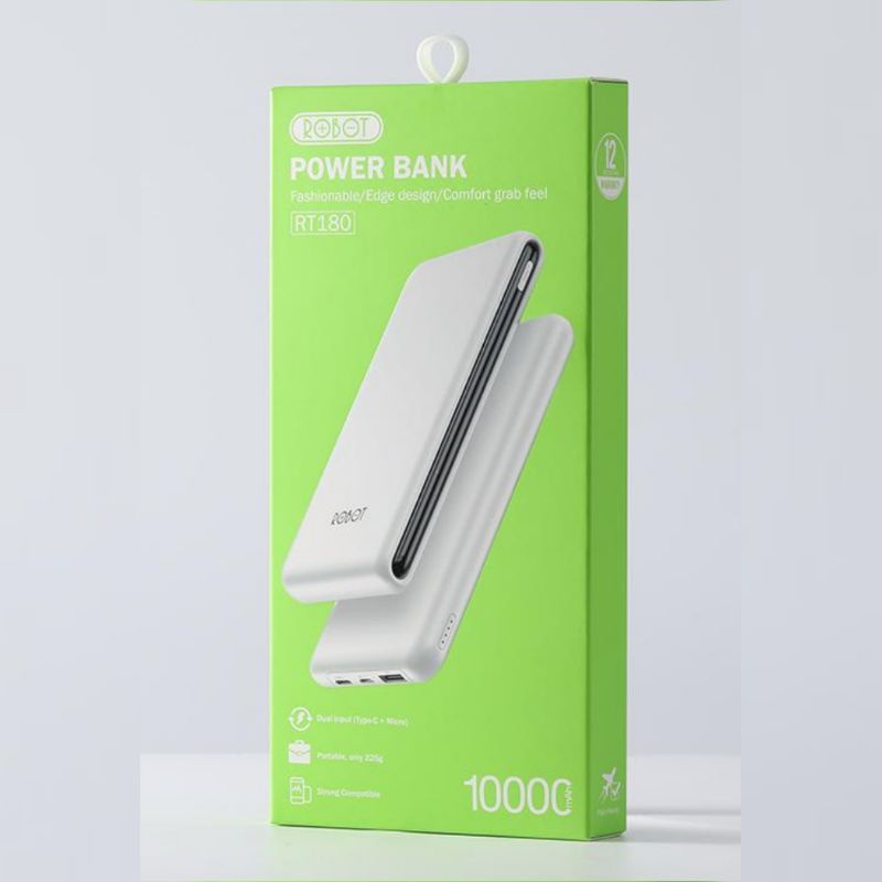 POWERBANK ROBOT RT180 10.000 MAH PUTIH DAN HIJAU(HANYA SUMUT)