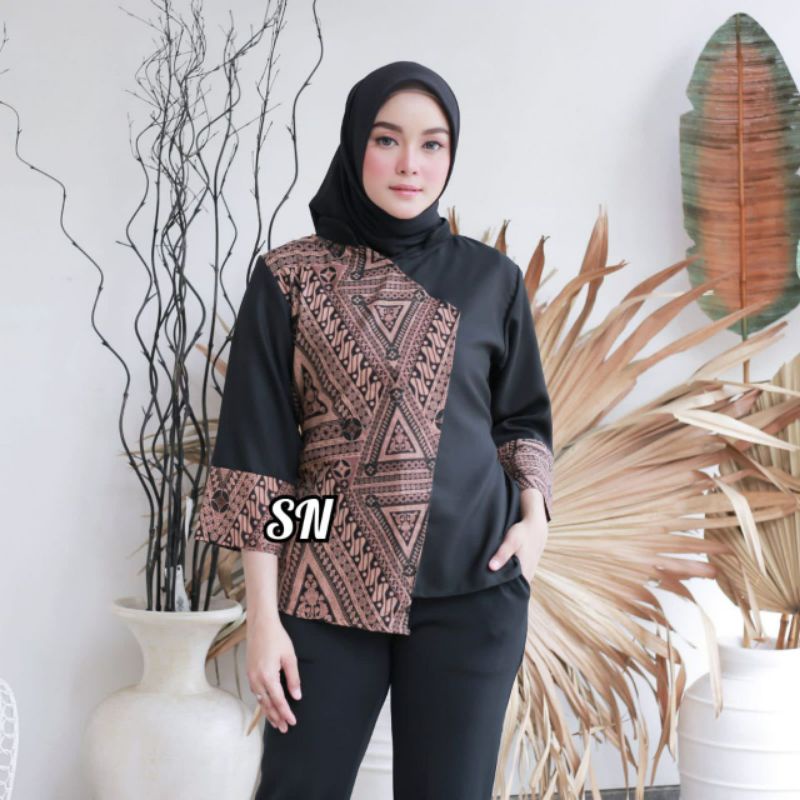 Baju batik wanita jumbo batik Wanita Jumbo Modern Blouse Batik Size  M L XL XXL 3L 4L 5L