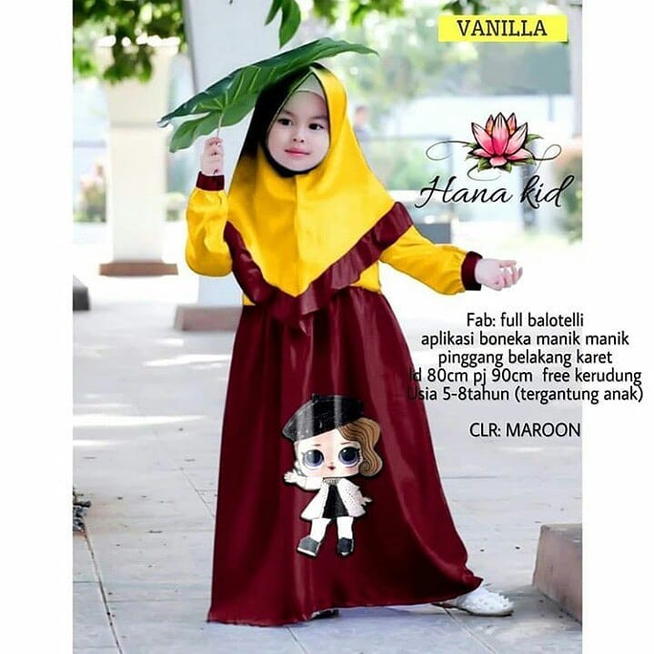 HANA SYARI KIDS Gamis Anak 5-8 tahun Panjang Trendy Modern Kids Baju Panjang Stelan Syar’i Polos