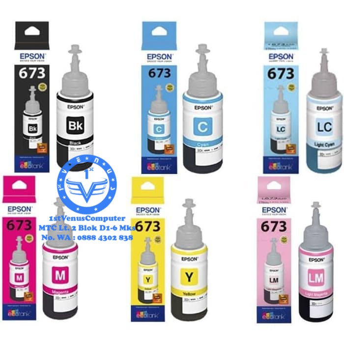 Jual TINTA BOTOL EPSON 673 ORI BLACK CYAN LIGHT CYAN LIGHT MAGENTA MAGENTA YELLOW TINTA EPSON