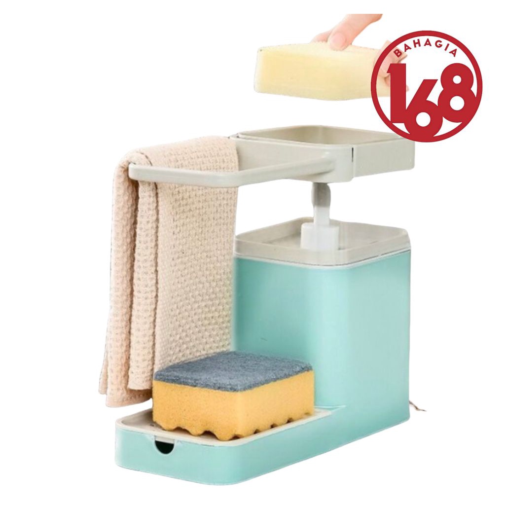 Dispenser Sabun Cuci Piring + Sponge Pump Holder + Gantungan Lap 3in1